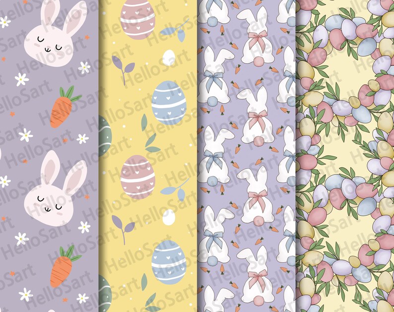 Bunny Easter Digital Paper: Spring Scrapbook Pattern (12x12, 300dpi) - Etsy
