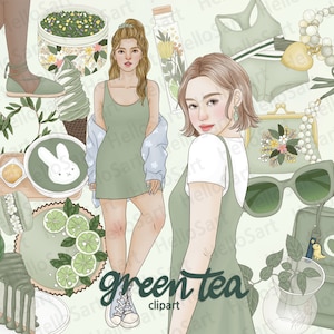 Clipart groene thee: matcha-desserts, fashion girl-graphics (PNG)