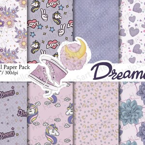 Dromer papier Fantastisch patroon dromerige esthetische Planner Sticker Digitaal Papier plakboek naadloze patronen Handgetekende achtergrondafbeelding