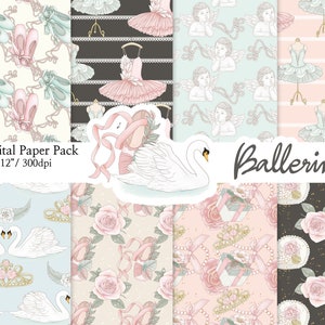 Ballerina Digital Paper: Ballet Dance Pattern, Scrapbook Background (Digital Download)