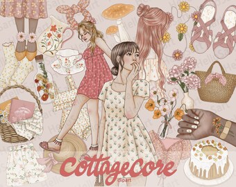 Cottagecore Clipart Country life Clipart Cozy ClipArt Hygge Woman Fashion Clipart Hand Drawn Girl Graphic Planner Sticker scrapbook material