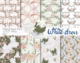 Wedding Paper: Floral Bride, Seamless Scrapbook Patterns (Digital Paper)