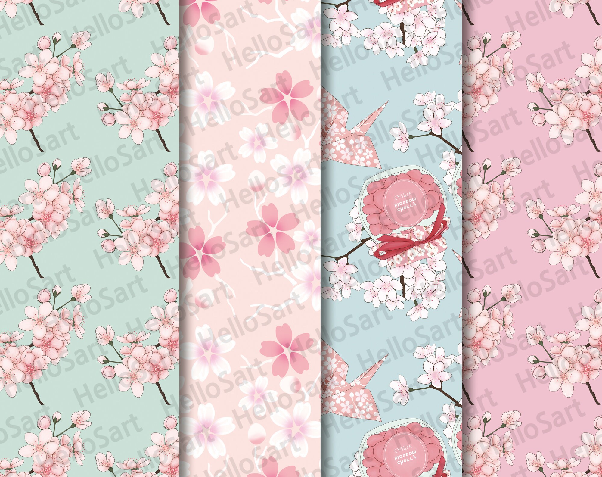 Cherry blossom Papers Sakura Papers Flowers Patterns Spring Etsy