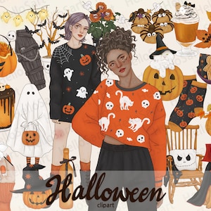 Halloween Clipart Spooky ClipArt Horror ClipArt Girl Clipart Woman Fashion Clipart Hand Drawn Girls Graphics Planner Stickers scrapbook