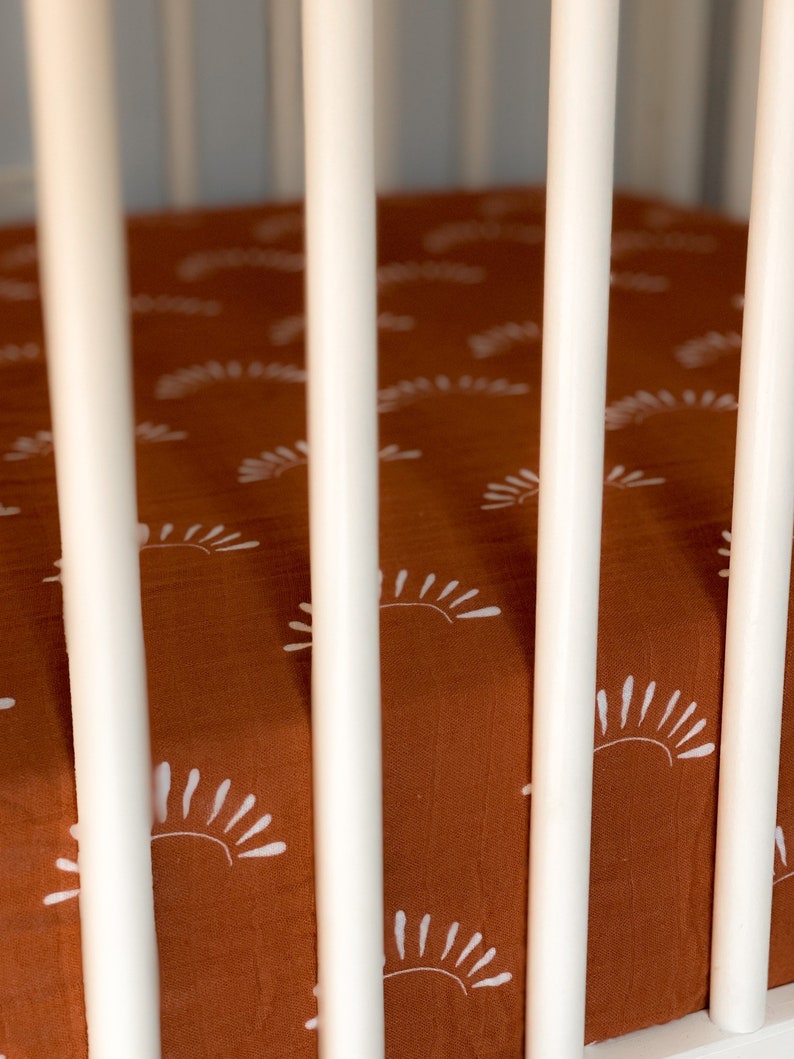 Soft Bamboo Sunburst Muslin Crib Sheet Rust Gender Neutral Etsy