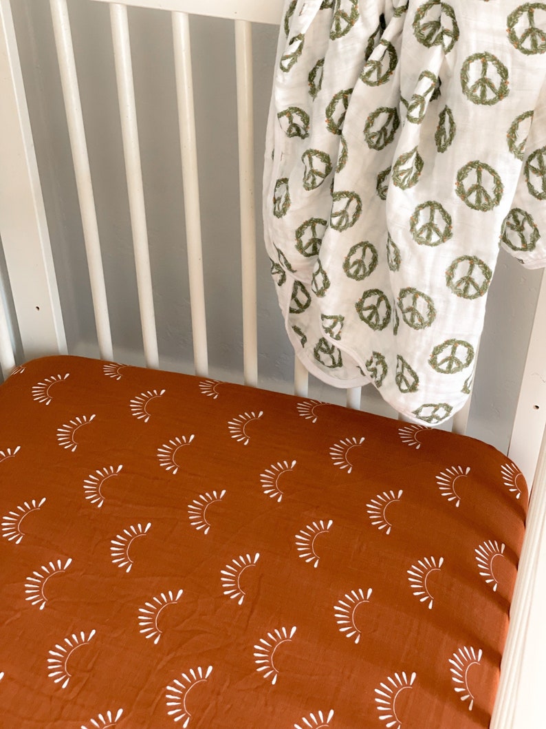 Soft Bamboo Sunburst Muslin Crib Sheet Rust Gender Neutral Etsy