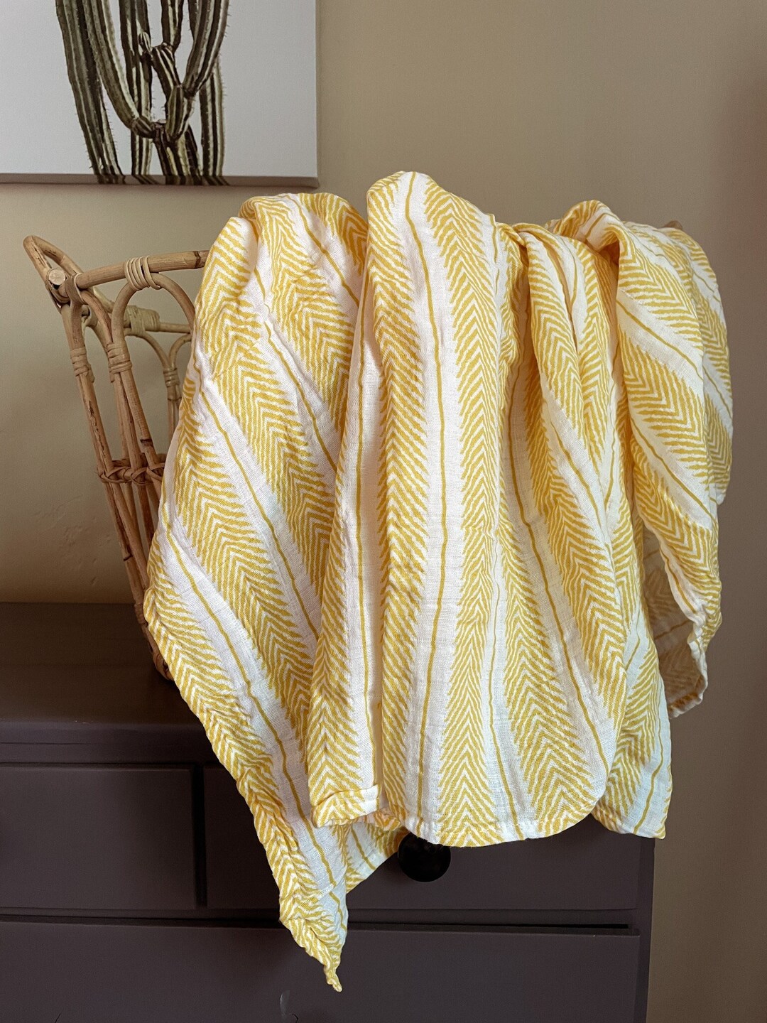 Harvest Herringbone Muslin Swaddle Sunshine Mustard Yellow Soft Stripe