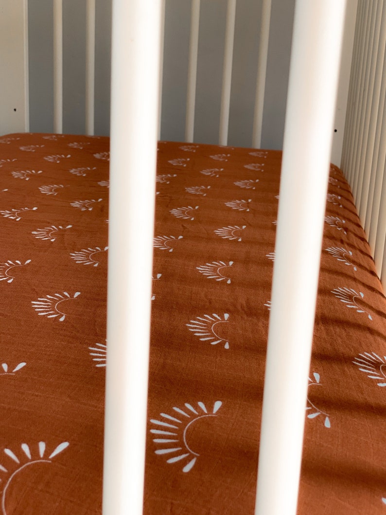 Soft Bamboo Sunburst Muslin Crib Sheet Rust Gender Neutral Etsy
