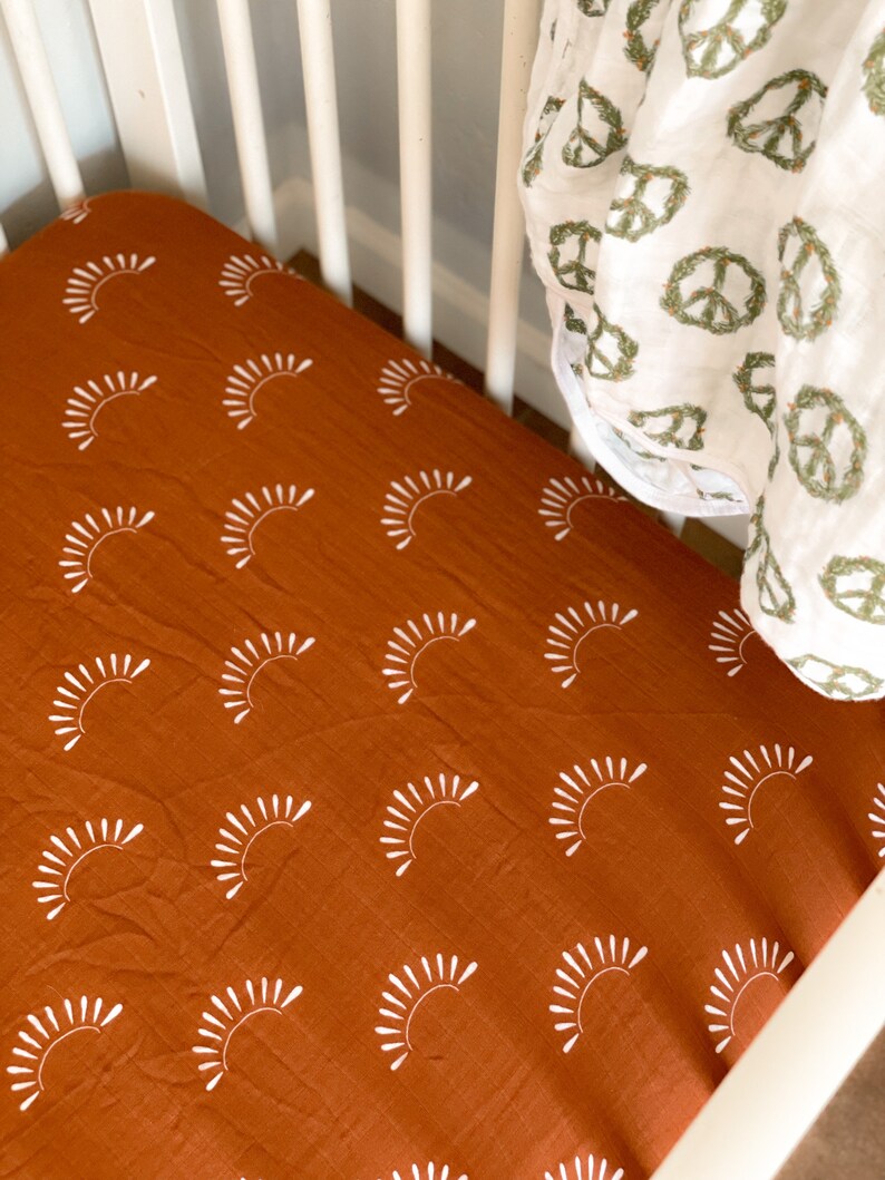 Soft Bamboo Sunburst Muslin Crib Sheet Rust Gender Neutral Etsy