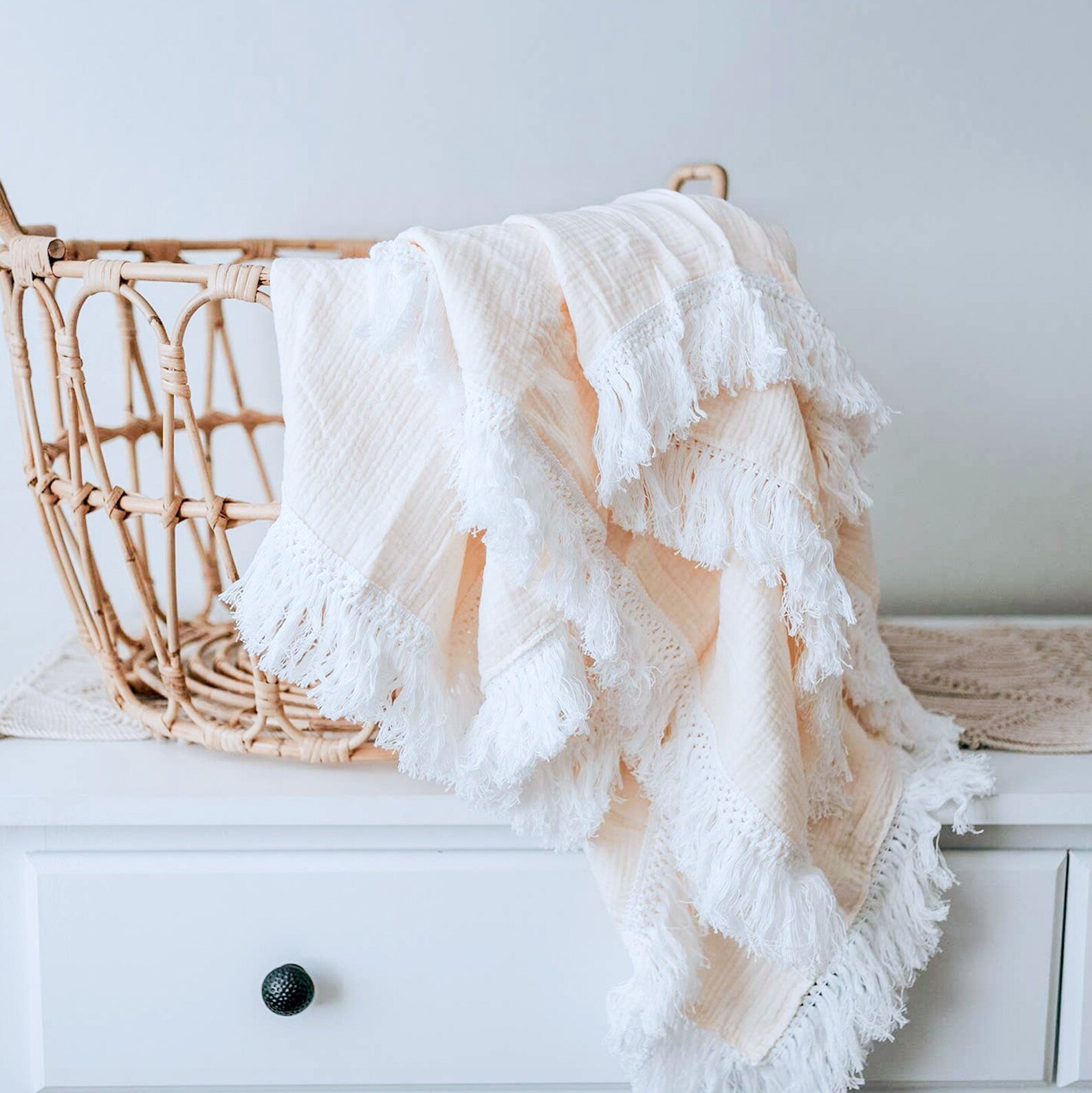 Muslin Fringe Quilt Cream Boho blanket boho baby blanket Etsy