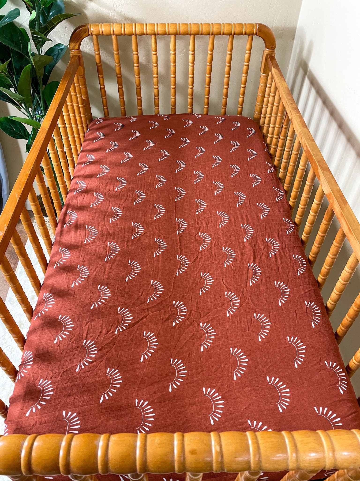 Soft Bamboo Sunburst Muslin Crib Sheet Rust Gender Neutral Etsy