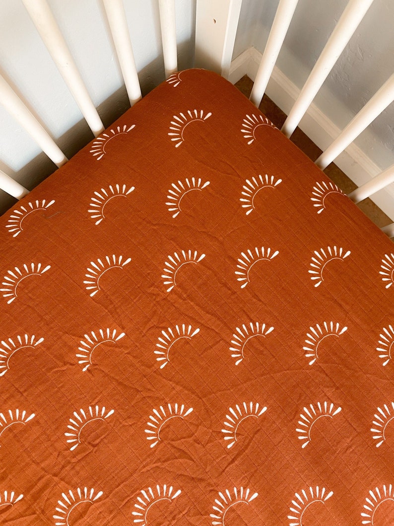 Soft Bamboo Sunburst Muslin Crib Sheet Rust Gender Neutral Etsy
