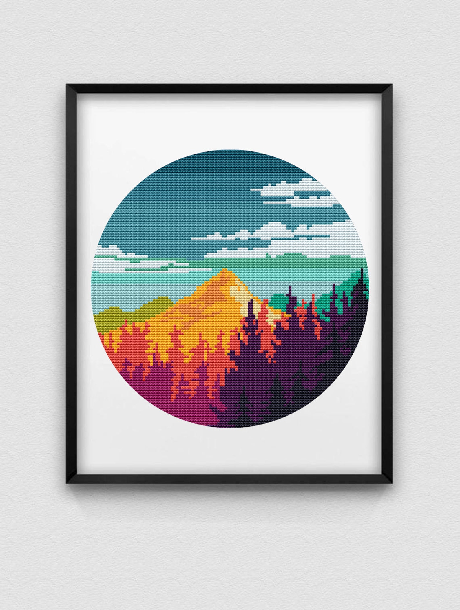 Landscape Cross stitch pattern Autumn forest Bright forest Etsy