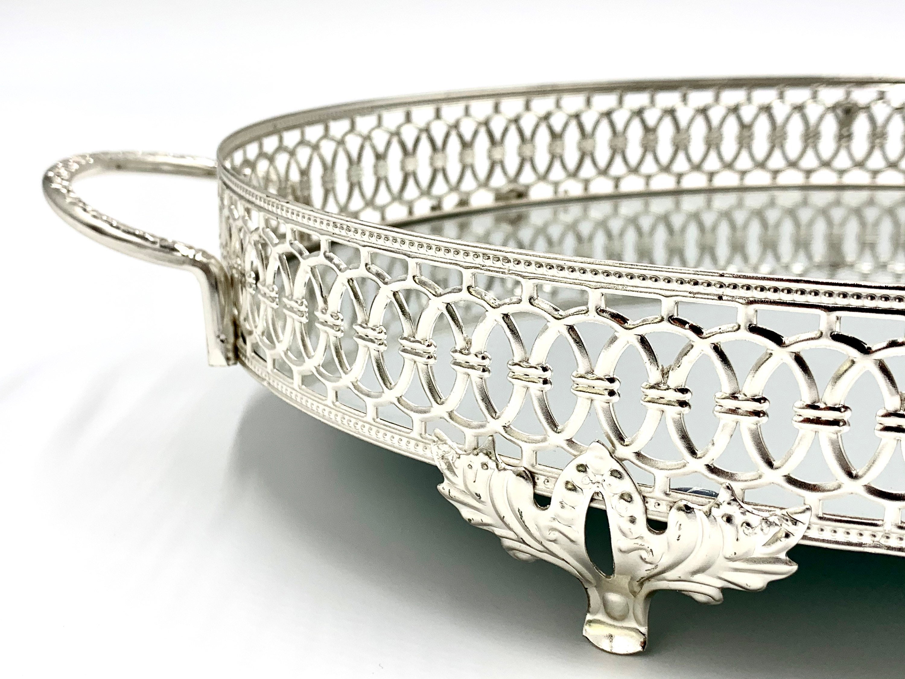 Large Stylish Silver Vanity Tray Makeup Perfume Storage Etsy