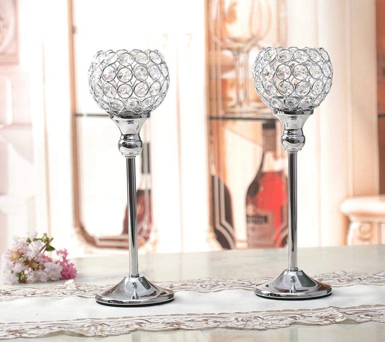 Set of 2 Crystal Globe Candle Holder Silver Candlestick for Etsy