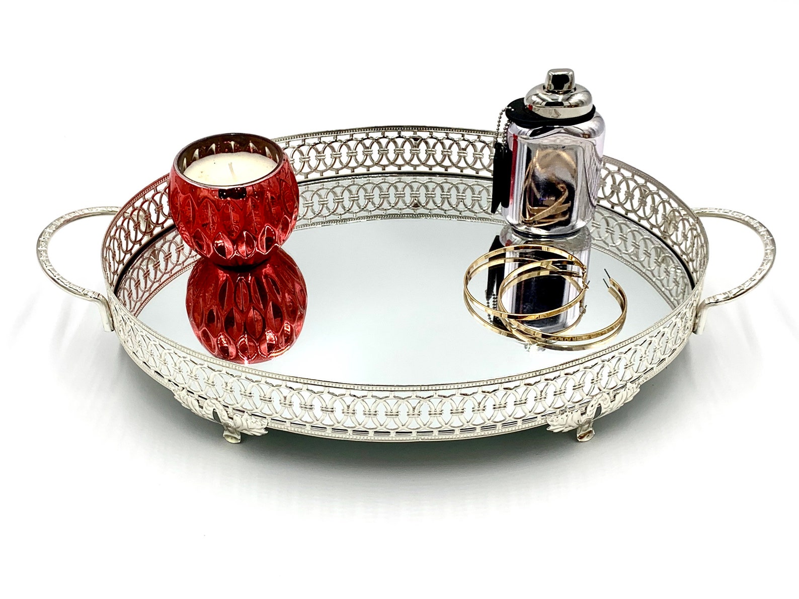 Large Stylish Silver Vanity Tray Makeup Perfume Storage Etsy