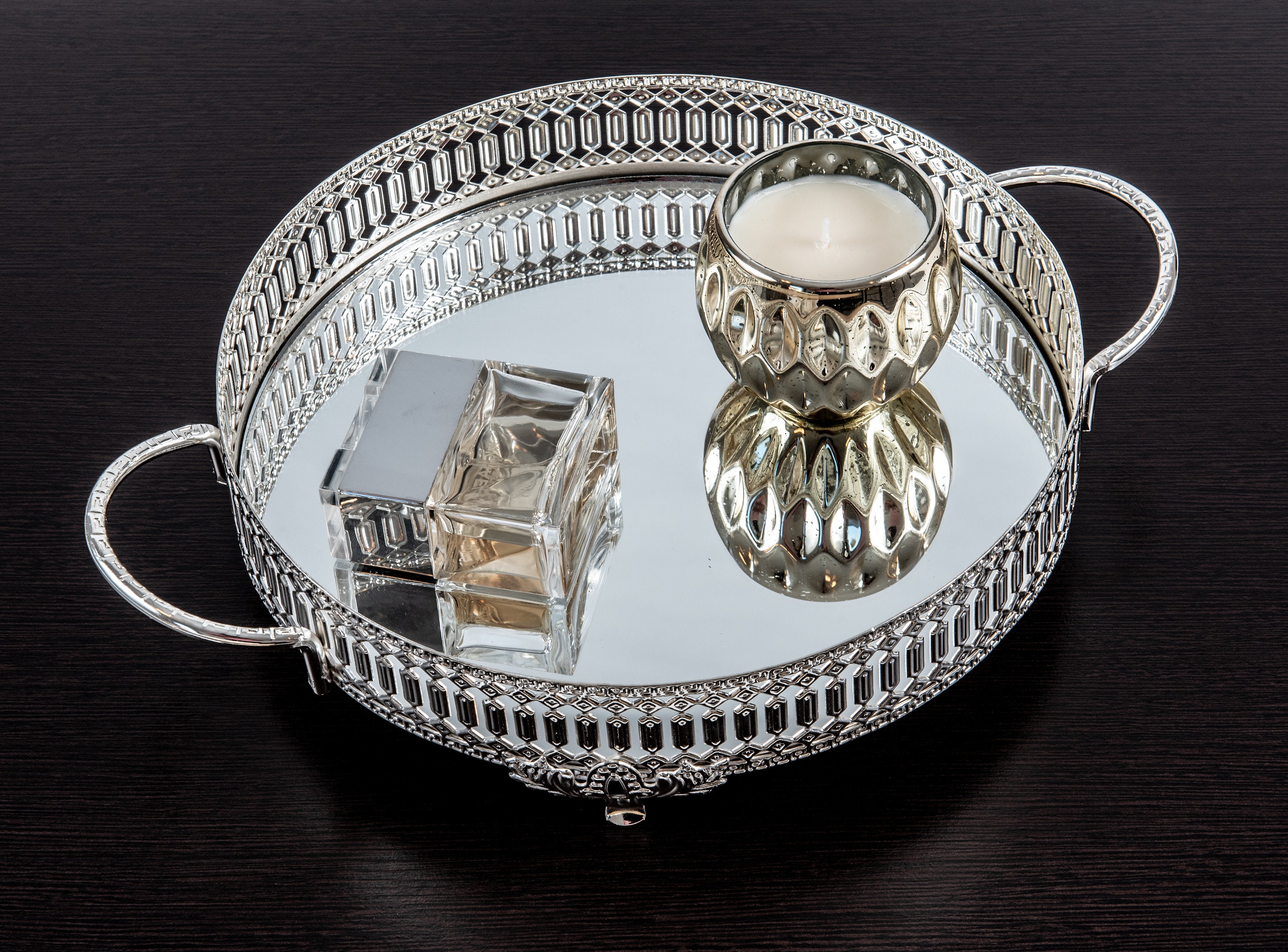 Beautiful Round Mirror Vanity Tray Centerpiece Decorative Etsy