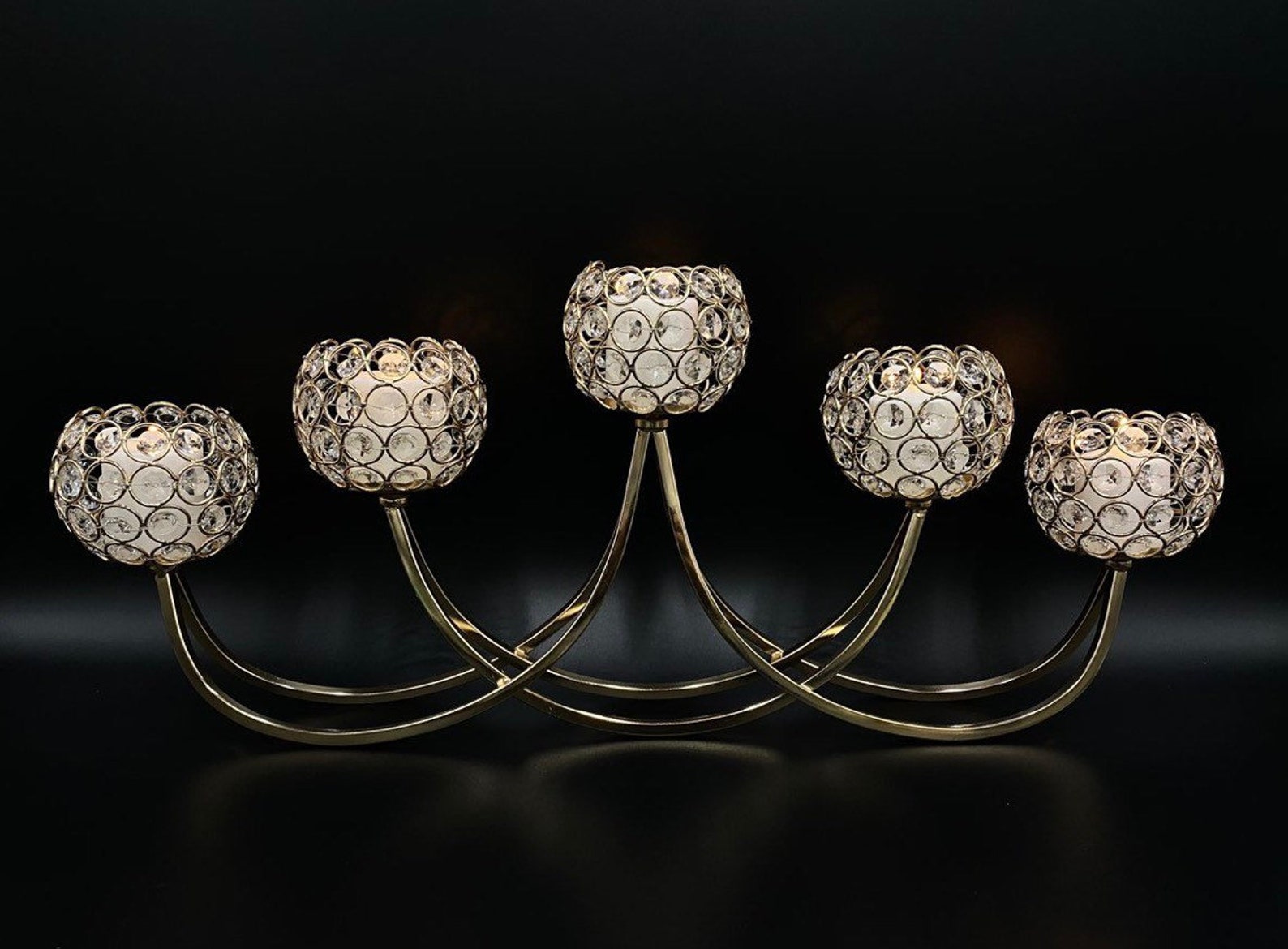 Gold Crystal Beaded Candle Holders with Tassels 5 Arms Etsy