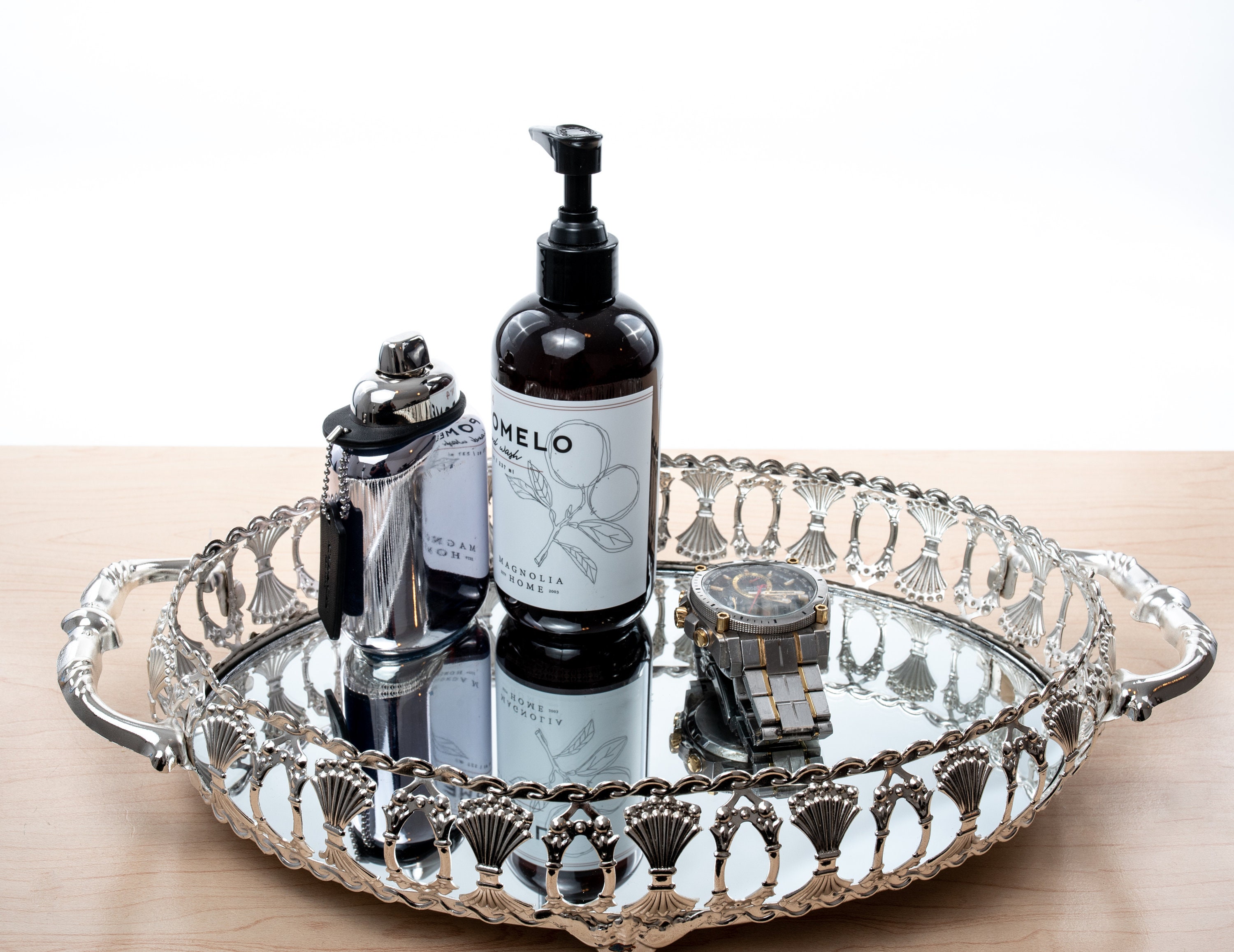 Silver Mirrored Oval LARGE VANITY TRAY Floral Pattern Etsy