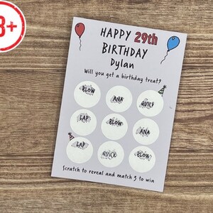 29th birthday present - 29th birthday gift for him - naughty scratch card - personalised birthday scratch card - sex gift