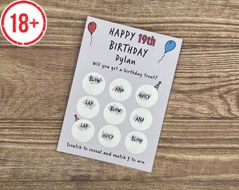 19th Birthday scratch card - Personslised, naughty, rude, sex, date night gift for him, boyfriend, husband. Mature.