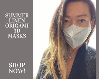Linen Face Mask, Reusable Face Mask Australia, Face Mask Washable, Mask with Filter Pocket, Anti Fog Mask, Face Covering, 3D Origami Mask