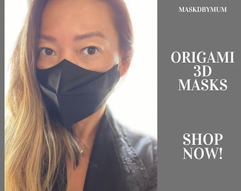 ORIGAMI 3D Reusable Face Mask, Cotton Face Mask Australia, Facemask Washable, Mask with Filter Pocket, Anti Fog Mask, Cotton Face covering