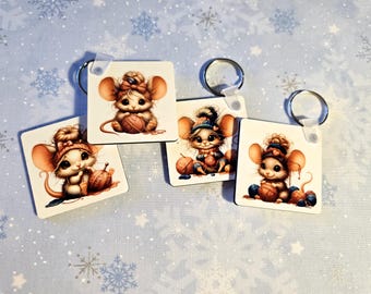 Llavero de ratón de ganchillo – Regalo de ratón con impresión por sublimación para artesanos