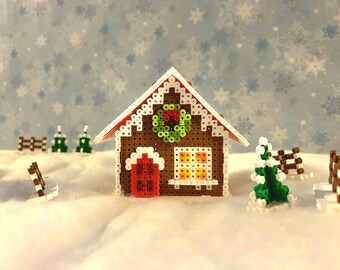 Casa de jengibre con cuentas Perler - Decoración navideña - Kit DIY