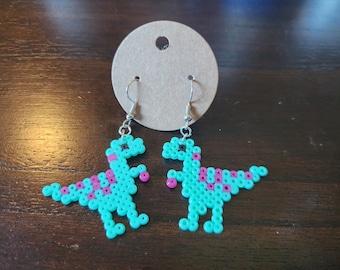 Pendientes de dinosaurio Velociraptor con mini cuentas Perler - Pendientes de dinosaurio