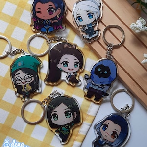 Chibi Agents Acrylic Keychain, Gaming Acrylic Charm, Gift for Gamer, Neon Sage Jett Omen Killjoy Reyna