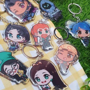 Chibi Agents Acrylic Keychain, Gaming Acrylic Charm, Gift for Gamer, Neon Sage Jett Omen Killjoy Reyna Breach Raze Clove