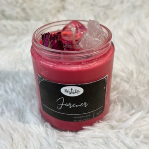 Forever Crystal Rose Valentines Love Candle - Rose Quartz - Valentines - Self Love - Intention - Manifestation - Fruit Loops - Scent - Gift