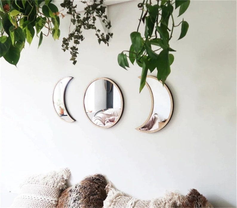 Moon Phase Wall Mirrors Moon Mirrors Wall Mirror Set 3 Etsy