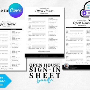 Open House Sign In Sheet Bundle, Real Estate Templates, Realtor Open House Forms, Editable Canva Template & PDFs