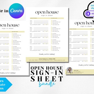 Open House Sign In Sheet Editable Canva Template & PDFs | Real Estate Marketing | Realtor Open House Flyers and Forms | Instant Download