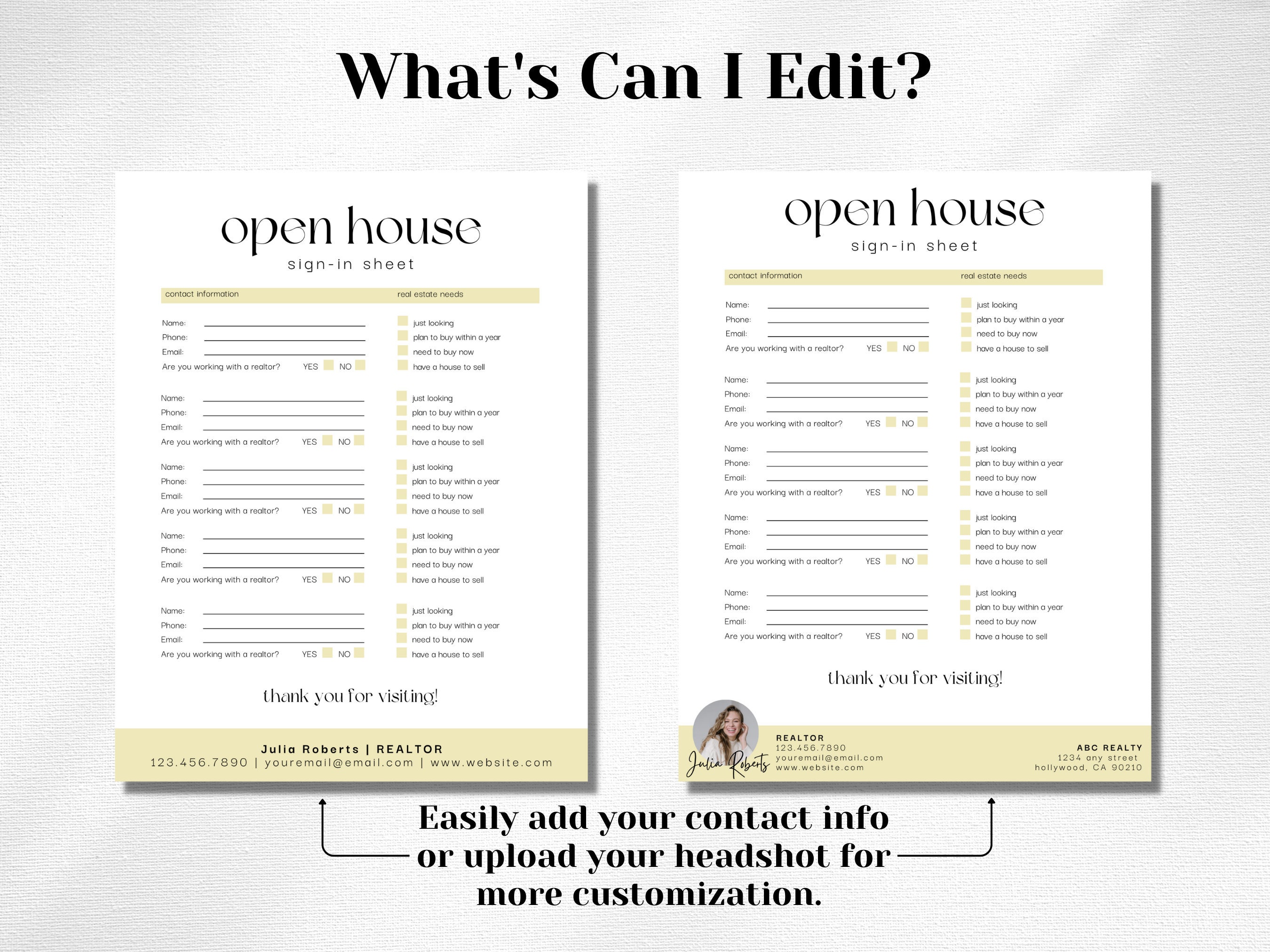 Open House Sign in Sheet Editable Canva Template & Pdfs Real Estate ...