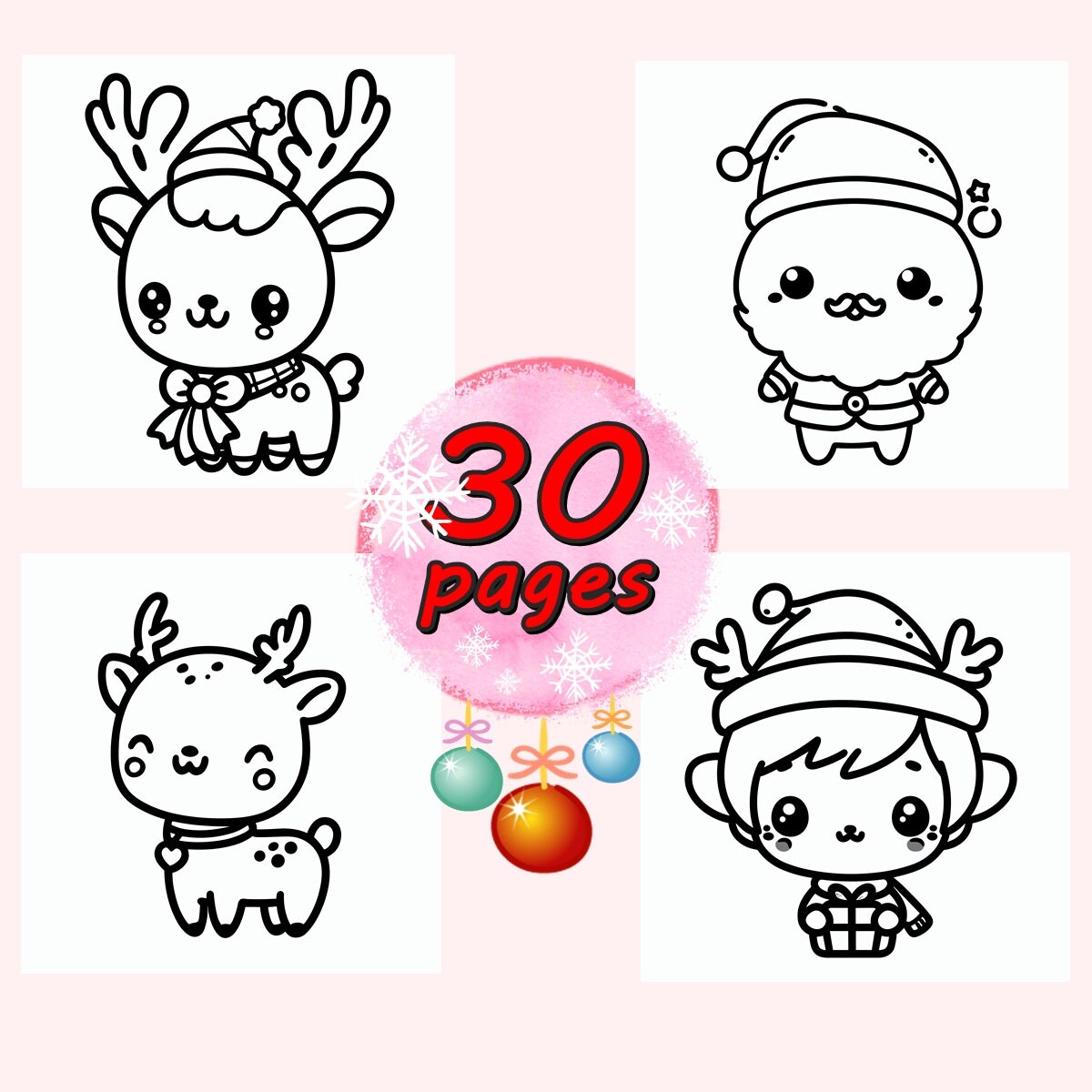30 Cute Kawaii Christmas Coloring Pages Instant - Etsy