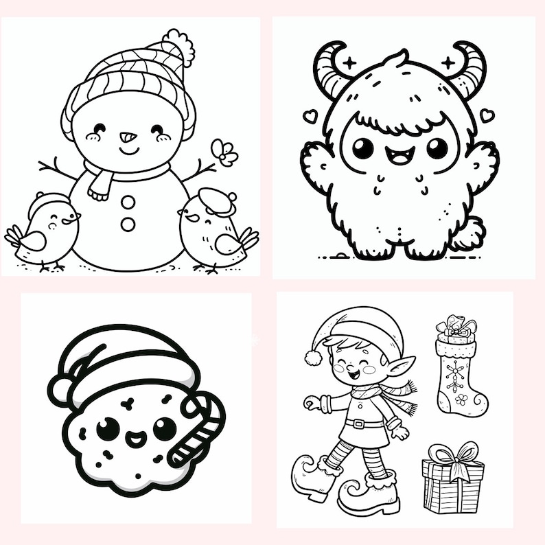 30 Cute Kawaii Christmas Coloring Pages Instant - Etsy