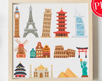 Monuments Cross Stitch Pattern, World Landmarks (PDF)
