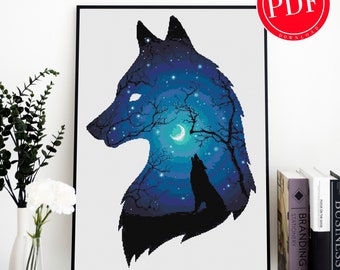 Wolf Silhouette Cross Stitch Pattern, Modern Nature Design (PDF Pattern)