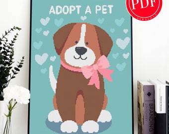 Adopt a Pet Dog Cross Stitch Pattern – Modern Design (PDF)