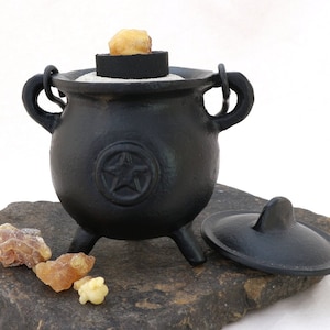 Witches&#39; Cauldron Incense Burner with Pentagram * Made of Cast Iron - Archaic INCENSE CAULDRON!