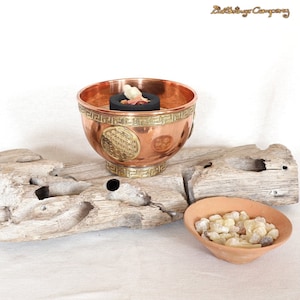 Incense bowl with FLOWER OF LIFE - copper mandala incense burner - for charcoal and incense cones