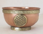 Smoked bowl with FLOWER OF LIFE - Copper Mandala Smoking Vessel - for charcoal and smoked cones
