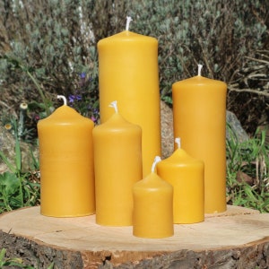 BEESWAX candle pillars in 6 sizes - HANDMADE, BEEKEEPING WAX