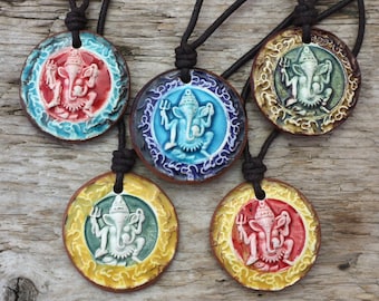 Ganesha necklace - ceramic lucky charm: vegan * natural * handmade - NECLAYS