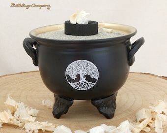 Räucherkessel mit Lebensbaum * Cauldron Hexenkesselchen * leichte Räucherschale für Räucherkohle, Räucherstäbchen, Kegel