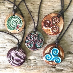 Ceramic amulet * Magic symbols * Clay necklace: vegan * natural * handmade - NECLAYS
