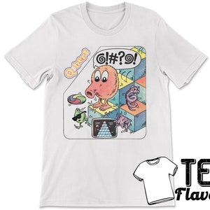 Q*Bert Qbert Gottlieb Retro Arcade Video Game Distress Washed Look Tee / T-Shirt
